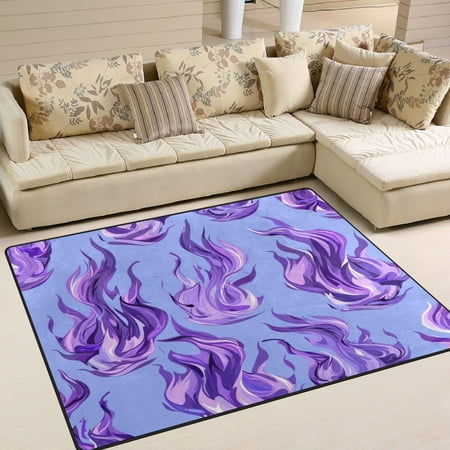 Area Rug Indoor 63 x48 Non-Slip Wear Resistant Floor Mats Soft Large Carpets for Living Room Bedroom Home Decor Washable Rug Purple Flames