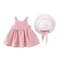 thumbnail image 2 of Jalioing 2 Piece Plaid Dress Outfits for Kids Baby Girls Summer Sleeveless Tank Puffy Dresses with Bow Hat, 2 of 7