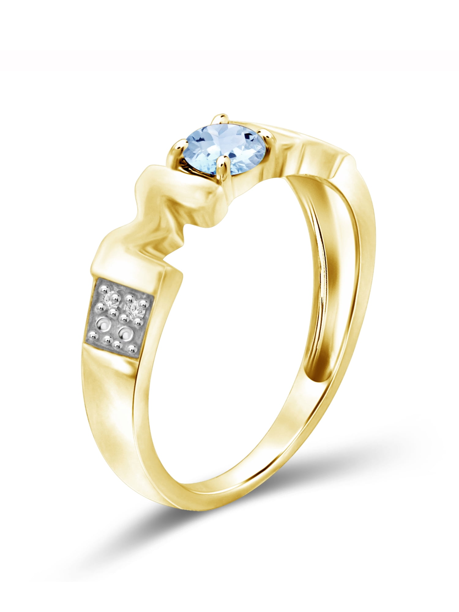 JewelersClub Mothers Ring Birthstone Rings for Women – Thoughtful Mom Ring Design with White Diamonds & Sky Blue Topaz – 14K Gold Plated Silver Rings for Women