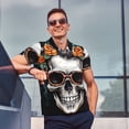 thumbnail image 4 of Balery Flower Horn Skull A Camisa Polo de Hombre con Estampado, de Manga Corta y Tejido Medio, Camisa Tipo Golf Polo-Small, 4 of 6