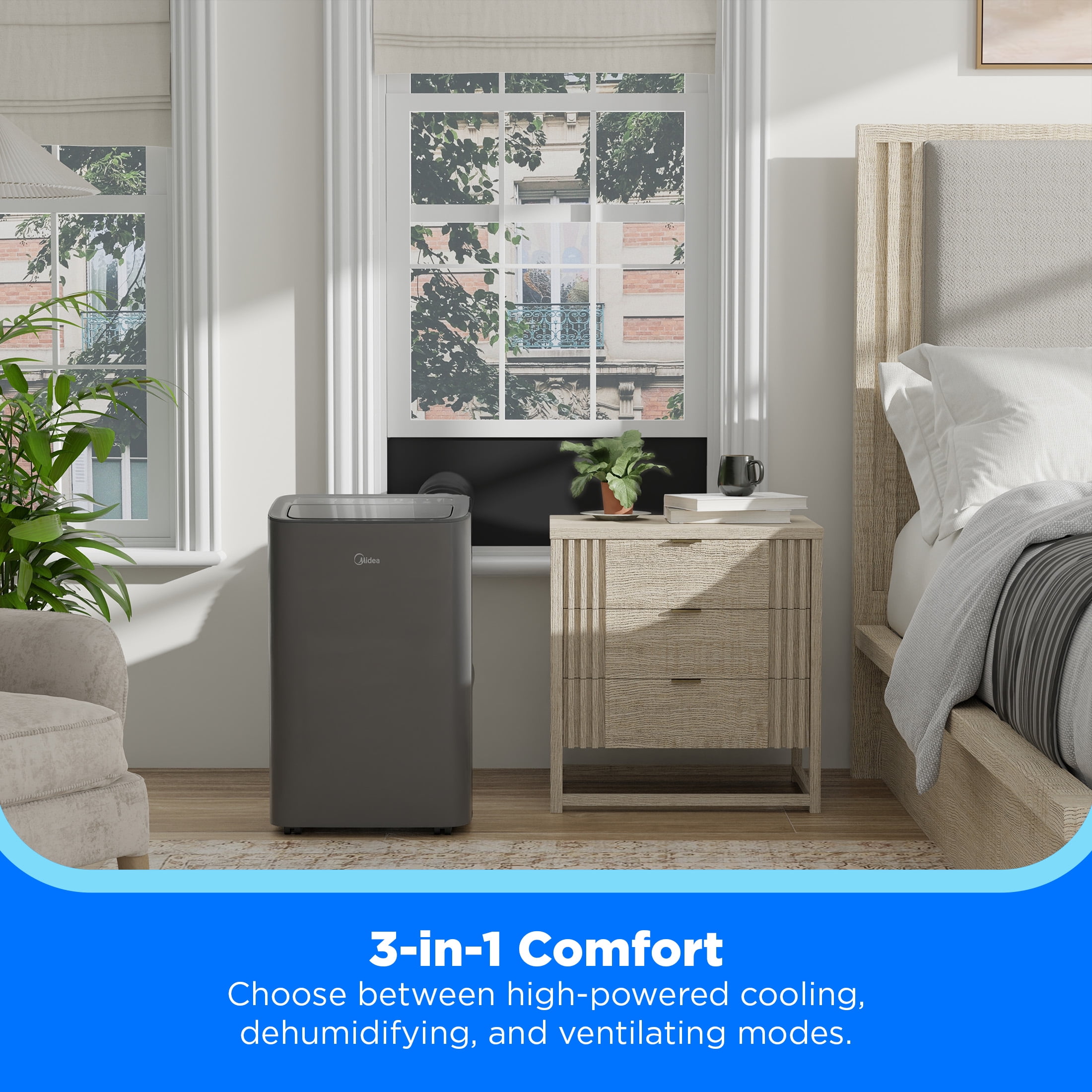 Midea 8,000 BTU (12,000 ASHRAE) 115V Smart Portable Air Conditioner with Remote, App and Voice Control, Covers up to 350 Sq. ft., MAP08S1XWGR-T, Gray