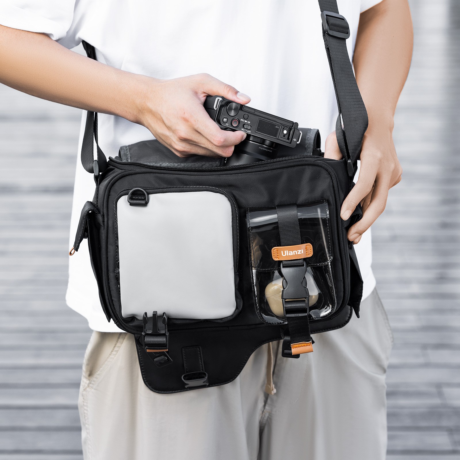 Ulanzi MS12 Camera Shoulder Messenger Bag – Waterproof Urban Crossbody Laptop & Travel Bag with Adjustable Strap, Quick Access Buckle, and Protective Dividers (5.6L Capacity)