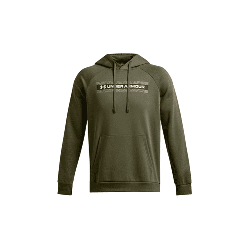 Men's Under Armour Rival Fleece Camo Chest Stripe Hoodie Color: Marine Od Green Size: L