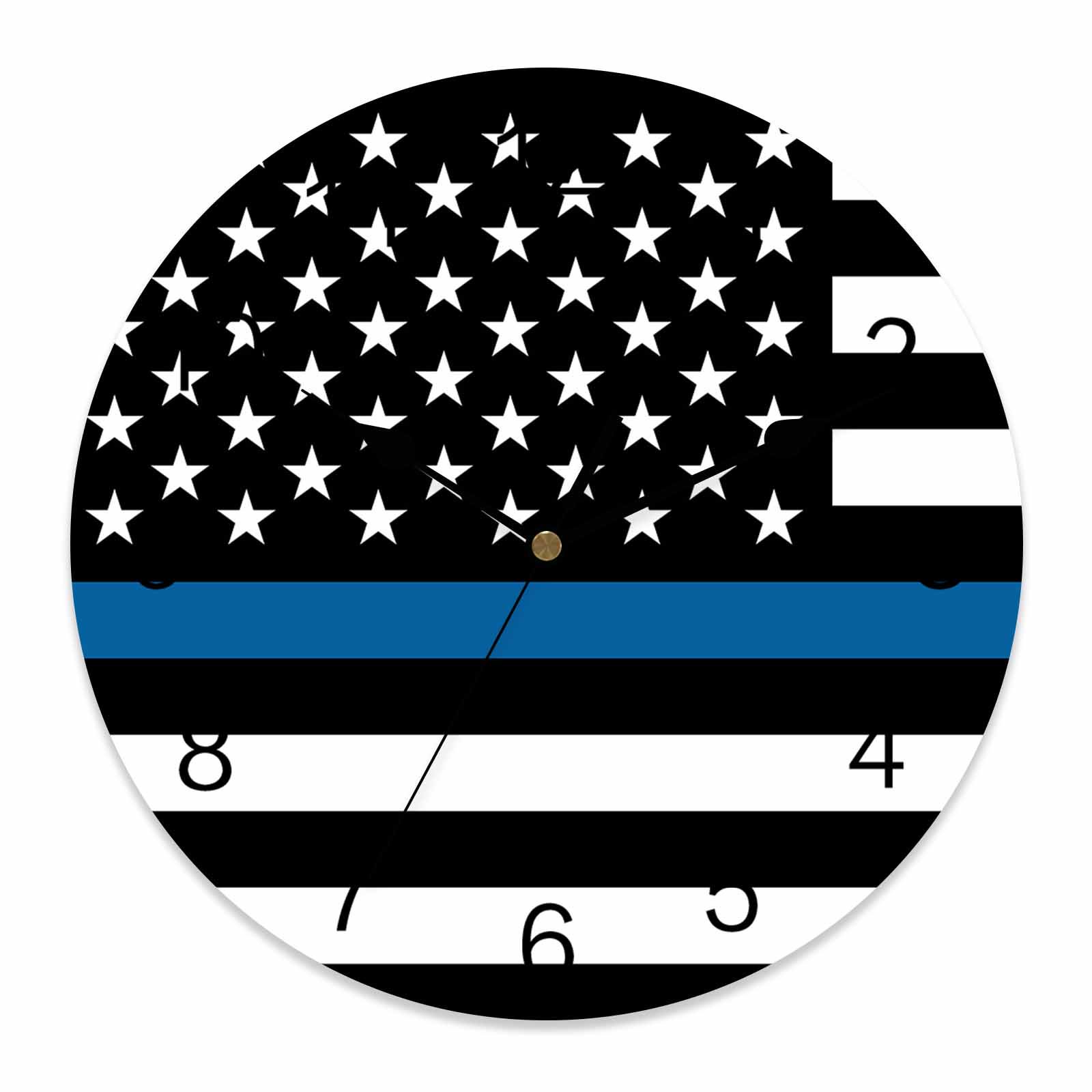 10 Inch Thin Blue Wall Clock, Line Flag American Police Flag Honoring Law Enforcement Officers Battery Operated Silent Non Ticking Clocks, Easy to Read Round Wall Clock for Kitchen/Living Room