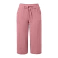 thumbnail image 7 of CPNG Girls Capris Pants Summer Casual Cotton Linen Straight Wide Leg Loose Drawstring Elastic Waist Cropped Trouser(Pink,13-14 Years), 7 of 7
