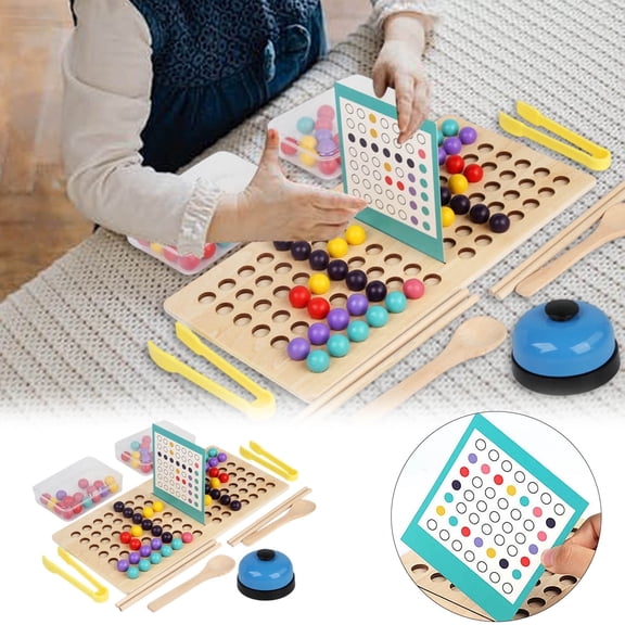 Wooden Bead Matching Game - Color Sorting & Fine Motor Skill Activity with Tweezer Tools, Educational Puzzle for Cognitive Development