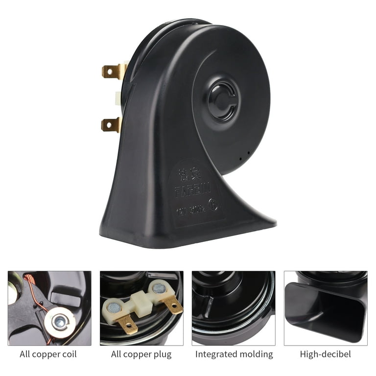 FARBIN Waterproof Air Horn 12V Car Horn Loud Dual-Tone Electric Snail Horn Kit With Relay Harness For Truck Train Motorcycle (Black Horn With Harness