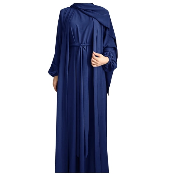 Dress for Women Long Sleeveless Vest Jacket with Belted Skirt Two Piece Outfit Abaya Fashion