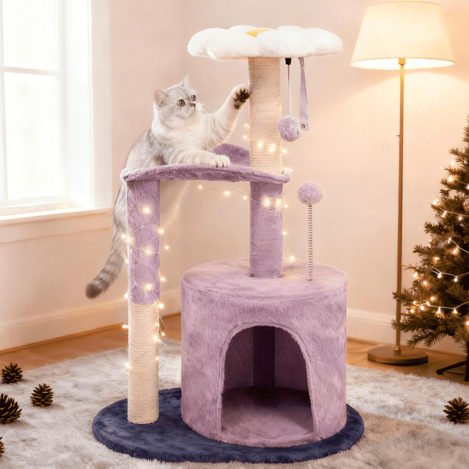 Rascador Para Gatos Heybly - Torre 75 Cm Con Plataforma, Hamaca, Escalera Y Juguetes, Gris