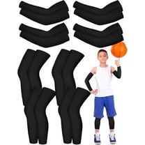 8 Pairs Kids Arm Sleeves and Basketball Leg Sleeves Set Non Slip Long Compression Leg Sleeves for Boys Girls Youth