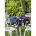 thumbnail image 2 of Outdoor Tablecloth with Umbrella Hole and Zipper, Navy Blue Flowers Round Table Cloth 60 Inch Waterproof Tablecloth, Spring Vintage Floral Leaves Farmhouse Picnic Table Cover for Patio Camping, 2 of 7