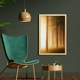 thumbnail image 2 of Forest Wall Art with Frame, Foggy Mist Jungle with Sun Beams and Rays Woodland Nature Design, Printed Fabric Poster for Bathroom Living Room, 23" x 35", Tan, by Ambesonne, 2 of 2