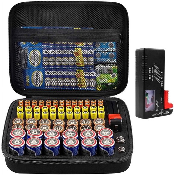 Boîte de Rangement Rigide Sac de Transport - Contient 80 Unités AA AAA C D - avec Testeur y