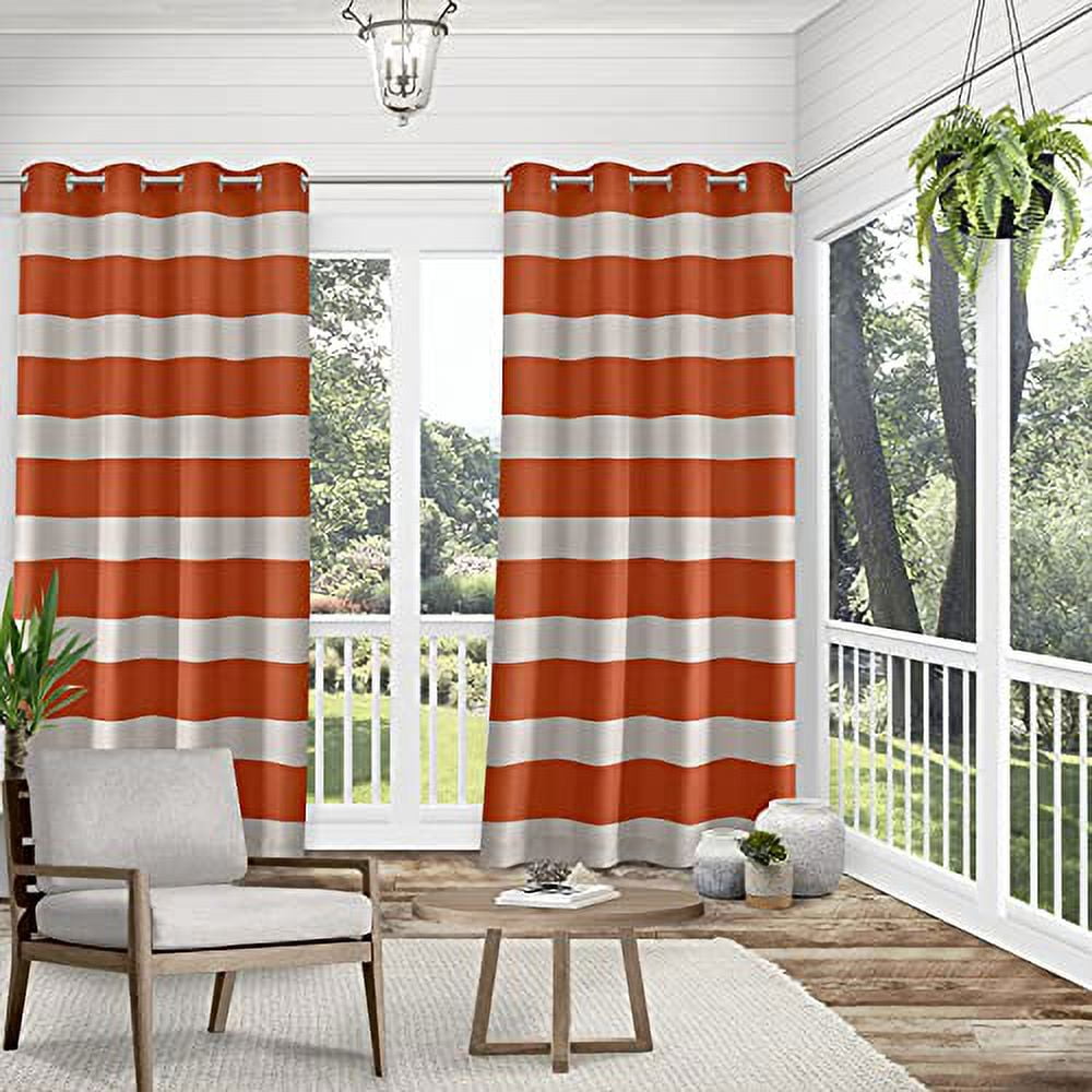 Exclusive Home Cabana Stripe Indoor/Outdoor Light Filtering Grommet Top Curtain Panel Pair, 54"x120", Mecca Orange