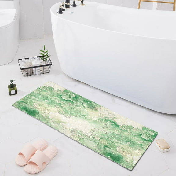 Green Auspicious Clouds Bath Mat 39x20 Non-Slip Bathroom Rugs Absorbent Soft Plush Quick Dry for Tub Shower Kitchen Home Decor