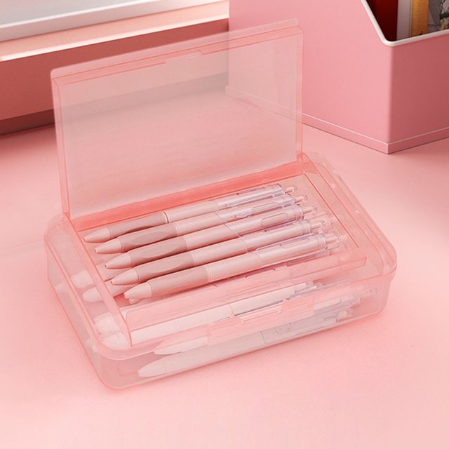 EQWLJWE Pencil Box Organizer, Pencil Case Box Storage Container for Organizing with Snap Lid, Big Capacity Stackable Plastic Pen Pouch for Craft Hobby Art Supplies Journaling Stationery Sticker