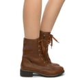 thumbnail image 3 of Metal Detail Brown Vegan Leather Lace Up Combat Boots, 3 of 5