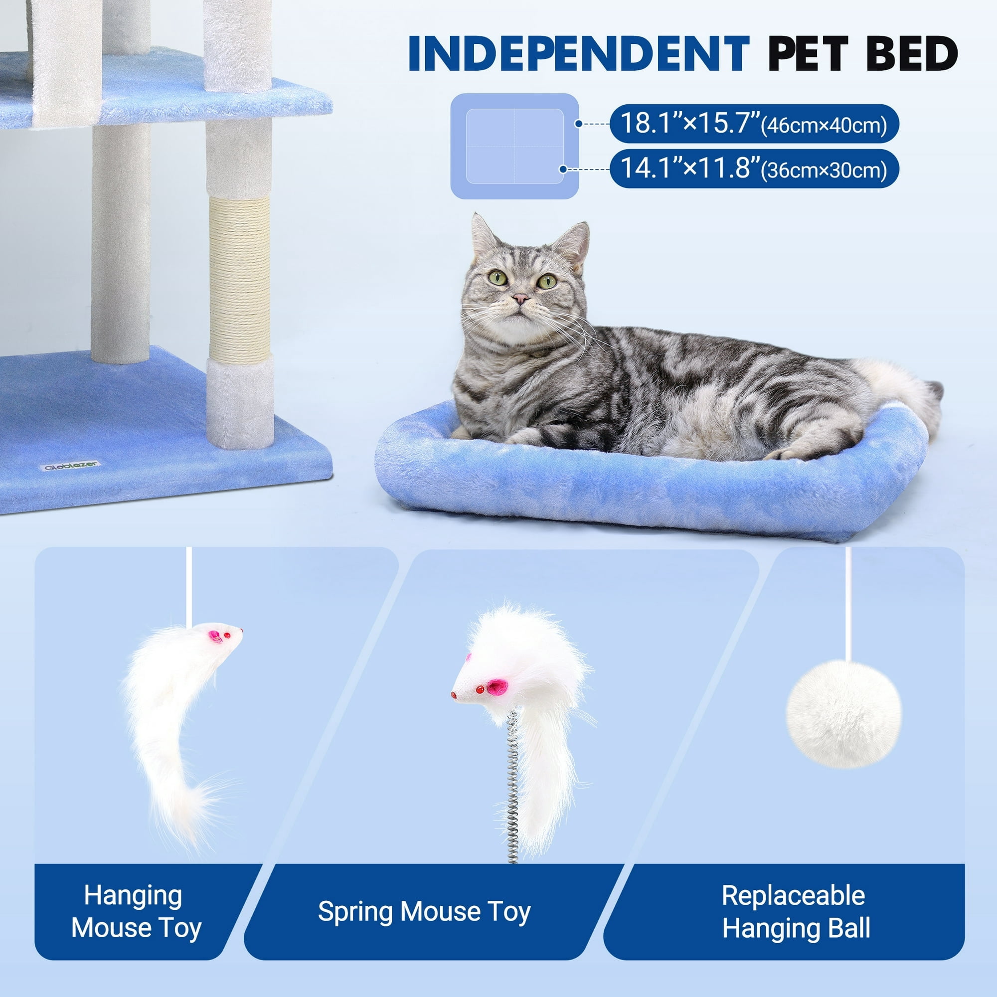 CT72S Heavy-Duty Ocean Blue Cat Tree | 72" Maine Coon Tower for Large Cats 20 lbs+ | Durable Playground with 6 Scratching Posts & Hammock