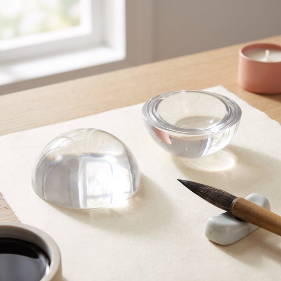Set of 2 Transparent Glass Dome Paperweights for Sewing and Crafting, Desk Accessories for Office and Home Use