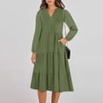 thumbnail image 1 of Offres de Liquidation d'Automne! Robes Mignonnes pour Femmes, Chemise Décontractée à Col en V Couleur Unie Manches Longues Longue Robe Verte P, 1 of 9