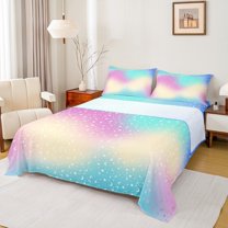 Homewish Dreamy Starry Sky Twin Sheet Sets, Kawaii Moon Stars Print Twin Fitted Sheet, Teens Kids Boys Girls Flat Sheet, Breathable Home Decor, 3-Piece
