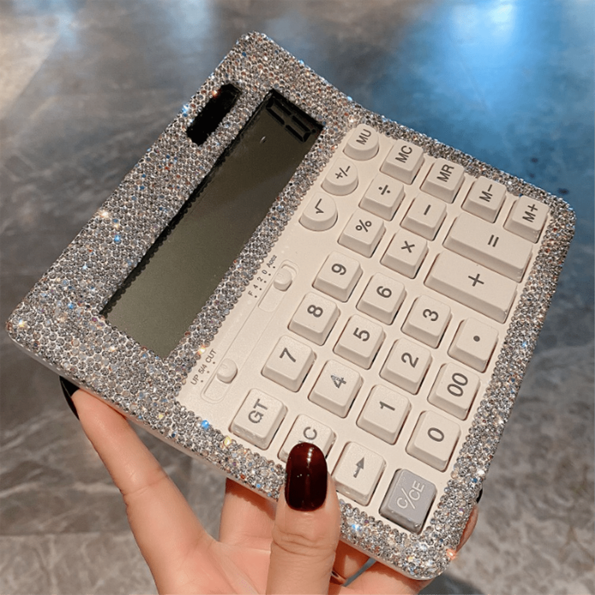 Rhinestone Crystal Calculator, Standard Desk Calculator LCD Display, Battery and Solar Powered Shiny Calculator