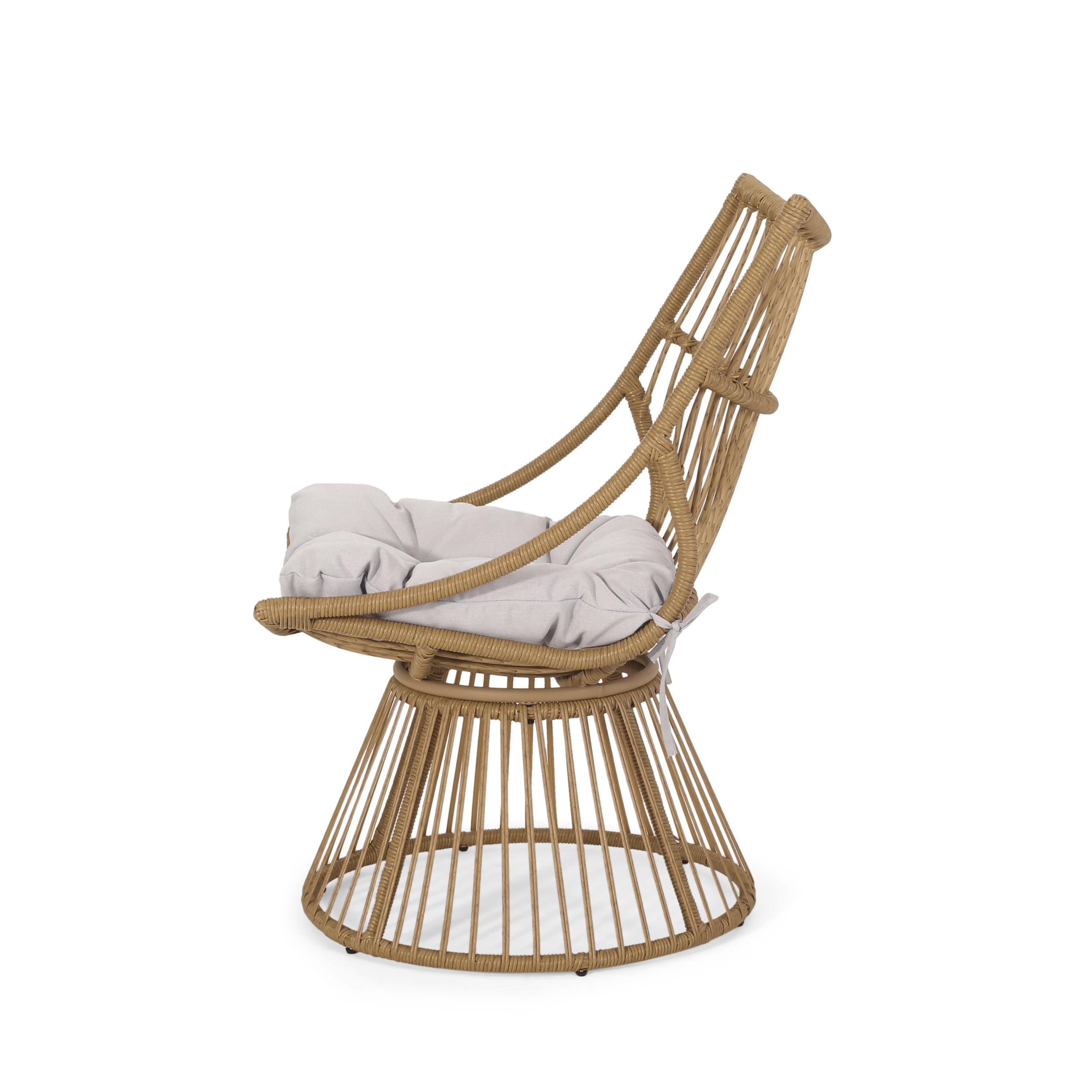 Jabe Wicker Outdoor High Back Lounge Chairs, Set of 2, Light Brown and Beige