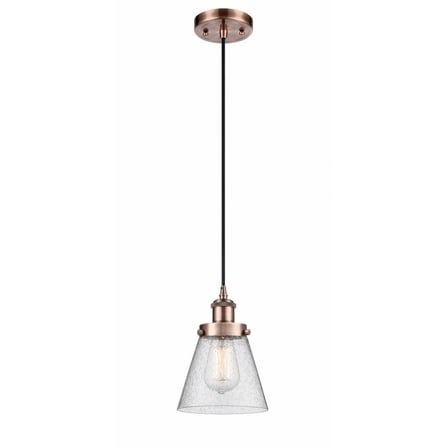 916-1P-AC-G64-Innovations Lighting-Cone - 1 Light Cord Hung Mini Pendant In Industrial Style-9 Inches Tall and 6 Inches Wide-Antique Copper