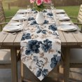 thumbnail image 6 of Blue Florals Table Runner Linen Burlap Table Runner 36 Inches Small Farmhouse Botanical Peonies Vintage Brown Leaves Dresser Scarves for Kitchen Island Coffee Dining Room Party Holiday Decor 13"x36", 6 of 8