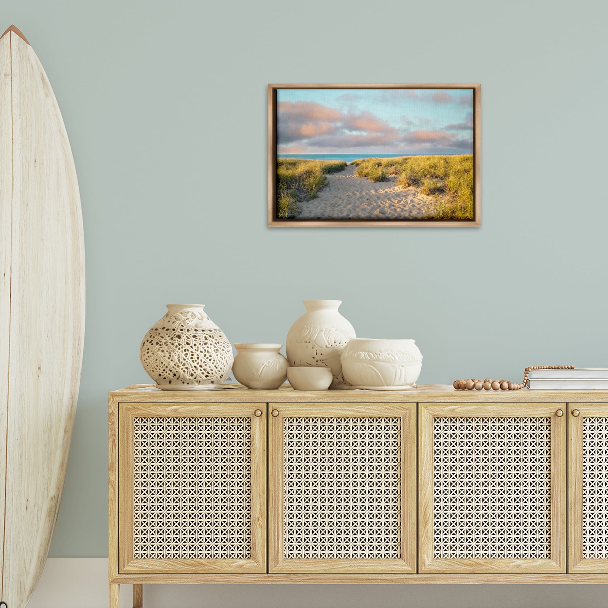 Stupell Industries Beachy Footprints Path Landscape & Nature Photography Brown Floater Framed Canvas Art Print Wall Art, 25 x 17
