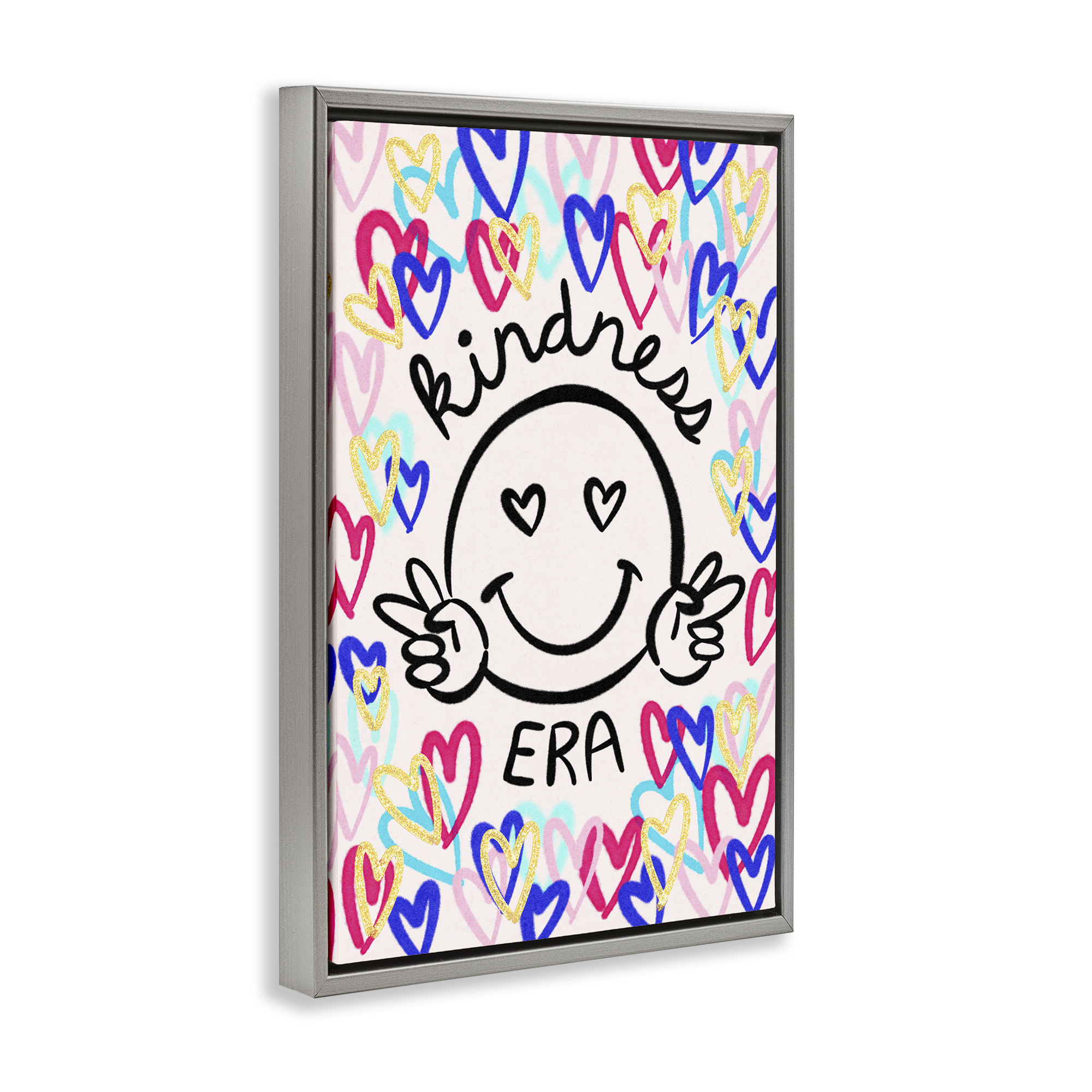 Stupell Industries Kindness Era on Hearts Typography Painting Gray Floater Framed Art Print Wall Art, 21 x 31