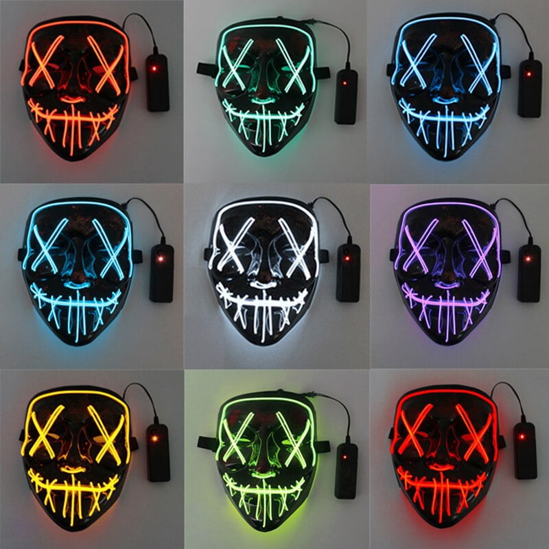 Retoo Máscara LED De Halloween Con 3 Modos De Luz (Fija, Parpadeo Lento Y Rápido), Inspirada En 'La Purga', Talla Única Con Banda Elástica Y Espuma De Confort, Para Fiestas Y Cosplay