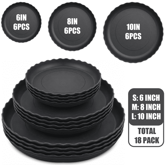 Verdsoeo 18 Pack Plant Saucers, 6 8 10 Inch Heavy Duty Flower Pot Trays, Plastic Plant Trays for Indoor Outdoor, Round Drip Trays for Plants Garden