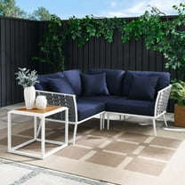 Modway Stance 4 Piece Outdoor Patio Aluminum Sectional Sofa Set in White Navy