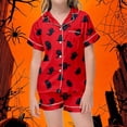 thumbnail image 2 of Curuila Toddler Girls Halloween Pajamas Set Short Sleeve Hallowmas Ghost Print Lapel Button Down Pjs Tops With Shorts For Party Comfort Homewear Pink5 Size 6-7 Years, 2 of 4