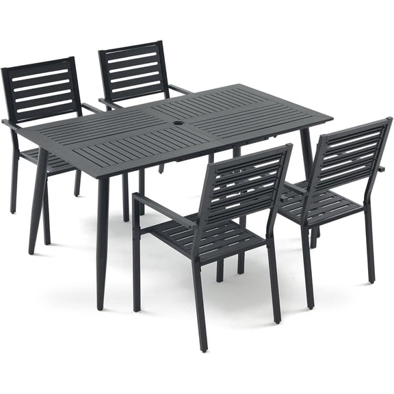 ATKELITION Patio Furniture Sets 5 Piece Contemporary HDPE Storage Dining Table with Chair Black