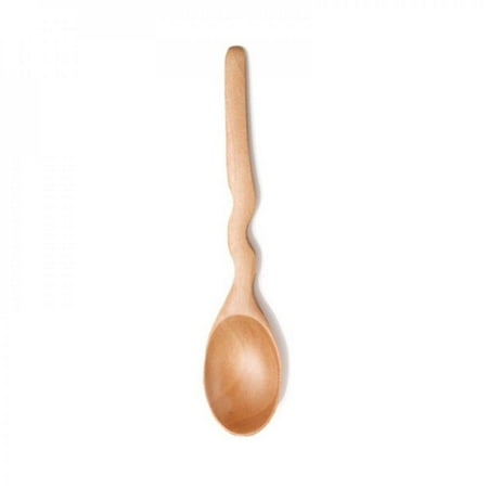 

Spree Wave Handle Non-slip Wooden Spoons 5 Inch Wood Soup Spoons for Eating Mixing Stirring Long Handle Spoon with Japanese Style Kitchen Utensil