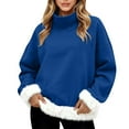 thumbnail image 2 of Chandails d'Hiver Grande Taille pour Femmes Mode Décontractée Imprimé Col Roulé Manches Longues Chandail en Molleton Drôle Chandails à Capuchon Bleu Foncé m, 2 of 5
