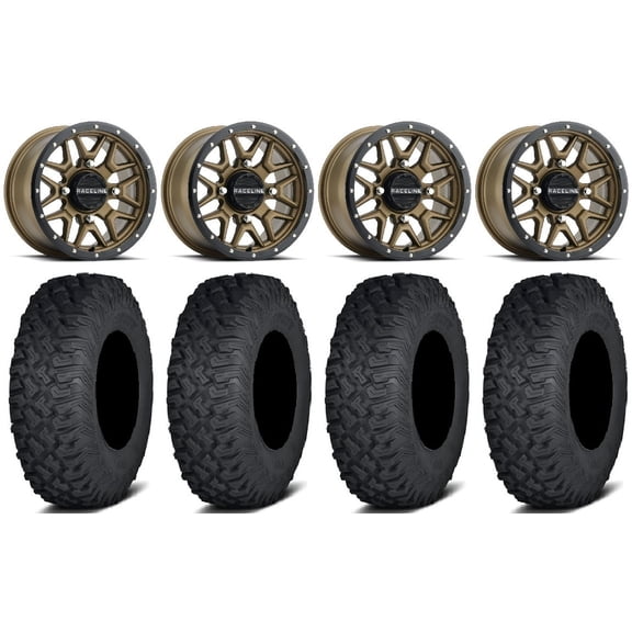 Raceline Krank 14" Wheels Bronze 27" Coyote Tires Can-Am Commander Maverick Renegade Outlander Defender