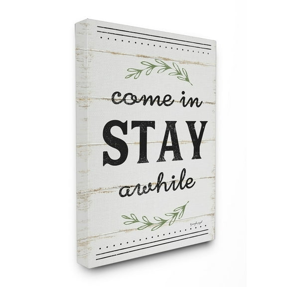 Stupell Come Stay Awhile Rosemary White Canvas Art, 24 x 30