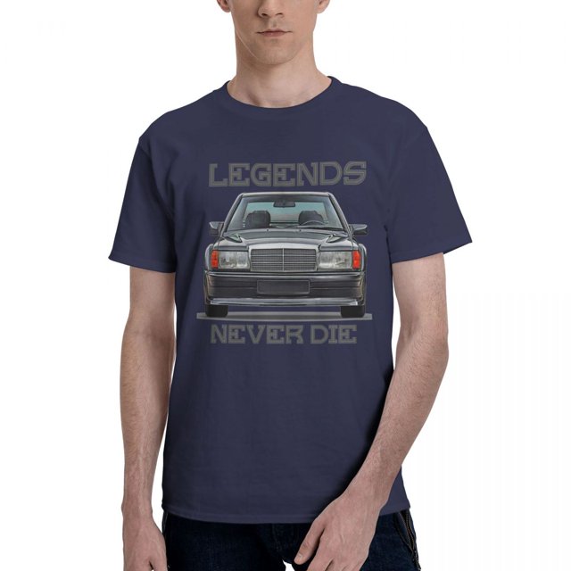 Camiseta Vintage Car W201 Legends Never Die para hombre camisa clásica 190E Cars informal de gran tamaño algodón puro cuello redondo talla grande