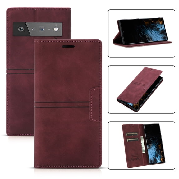 SaniMore for Google Pixel 7 6.3" 2022 Case [Magnetic Flip Full Protective Cover] Card Slots   Cash Pokcet   Kickstand   Retro Wear-resisitant PU Leather   Shockproof TPU Inner Business Shell, Winered