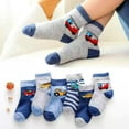 thumbnail image 3 of 10 Pairs Kids Boys Fun Novelty Socks Toddler None Slip Cotton Crew Dress Socks Cartoon Dinosaur Car Shark Stripes, 3 of 7