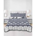 thumbnail image 2 of Quilt King Size Bedding Set, Navy Blue Pine Leaves Reversible Summer Quilt 3 Pieces, Abstract Art Geometric Gray Plaid Lightweight Bedspreads Coverlets with 2 Pillow Shams for All Seasons, 2 of 5