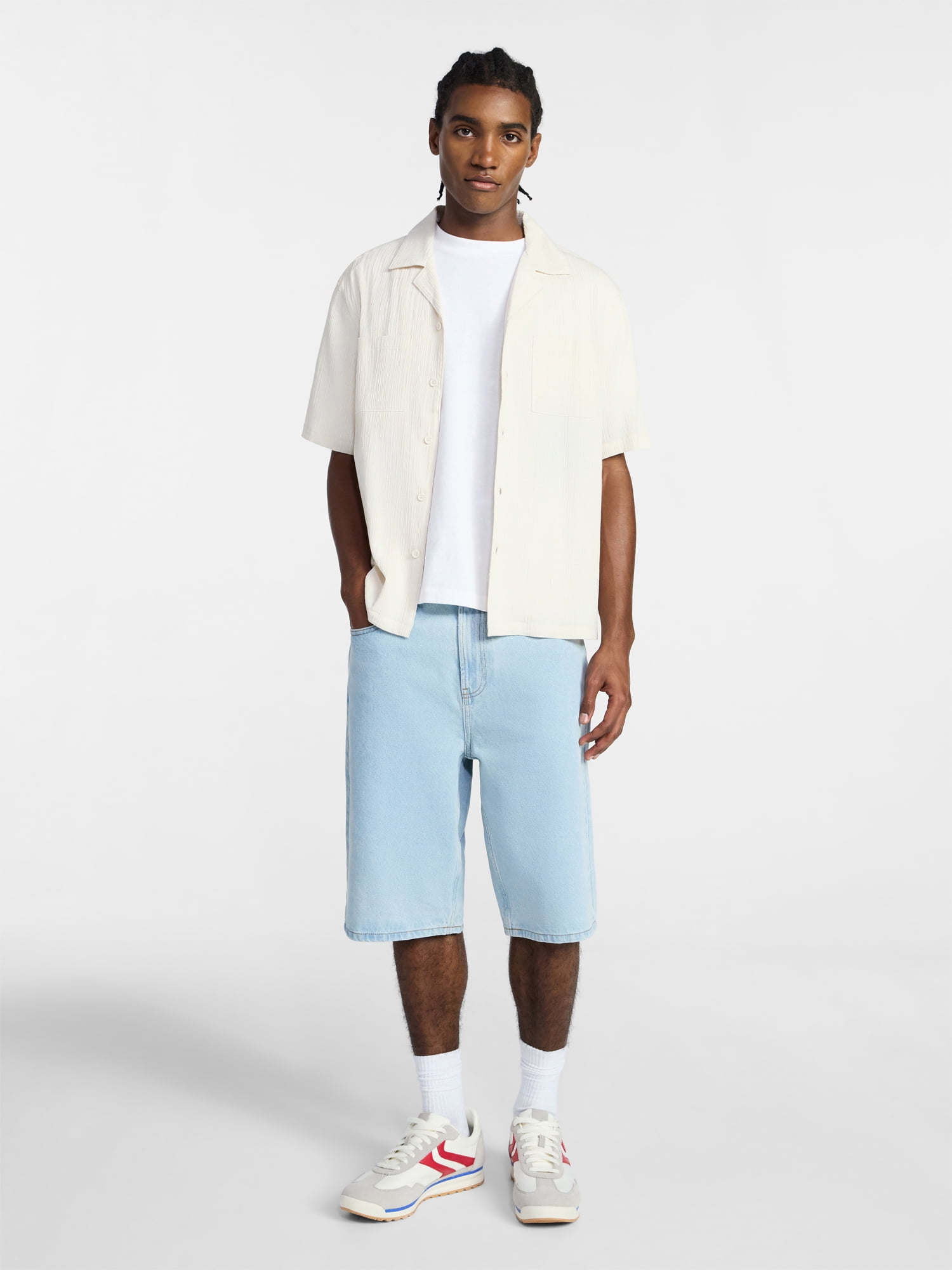 No Boundaries Men's Textured Woven Shirt with Short Sleeves, Sizes XS-4XLT