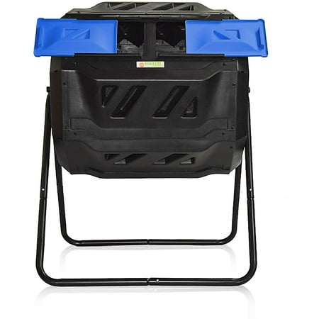 SQUEEZE master Compost Bin 43 Gallon Outdoor Tumbler composters Garden Tumbling or Rotating Compost Blue Door