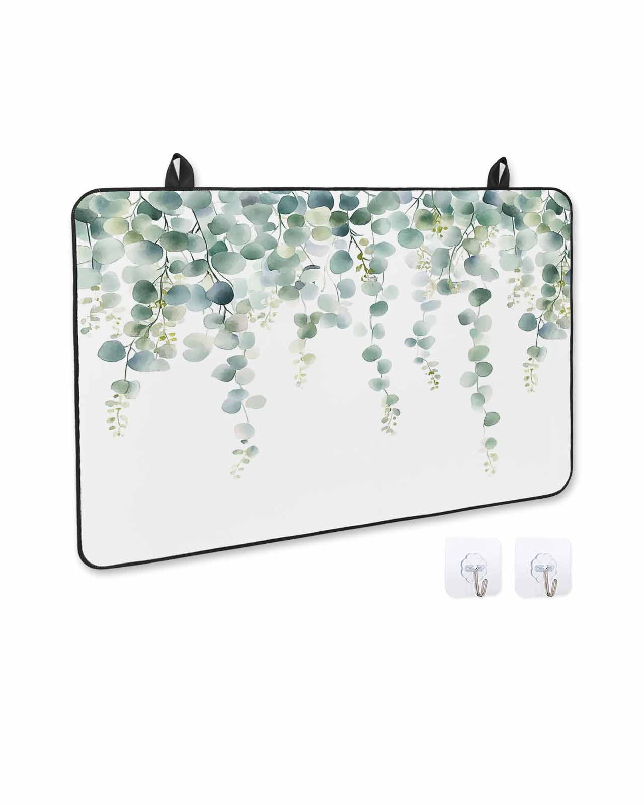 nqOlkjepod Large Induction Cooktop Protector Mat 36"x21", Eucalyptus Leaves Stove Top Covers for Electric Stove, Pastoral Rustic Botanical Watercolor Stove Burner Cover Mats, Glass Top Stove Cover