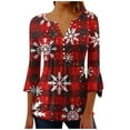 thumbnail image 2 of SELONE Christmas Shirts for Women Santa 3/4 Sleeve Xmas Pullover Tops Button Up Snowflake Tees Blouses Christmas Themed Clothing Christmas Outfits Ideas Holiday Attire Party Collection Red XL, 2 of 6