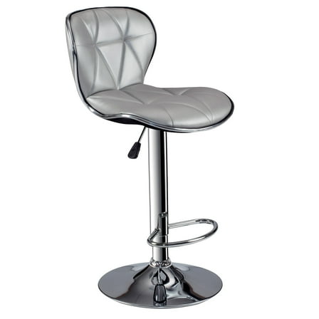 Modern Bar Stools Set of 2 - Adjustable Swivel Tufted Faux Leather - Silver Finish