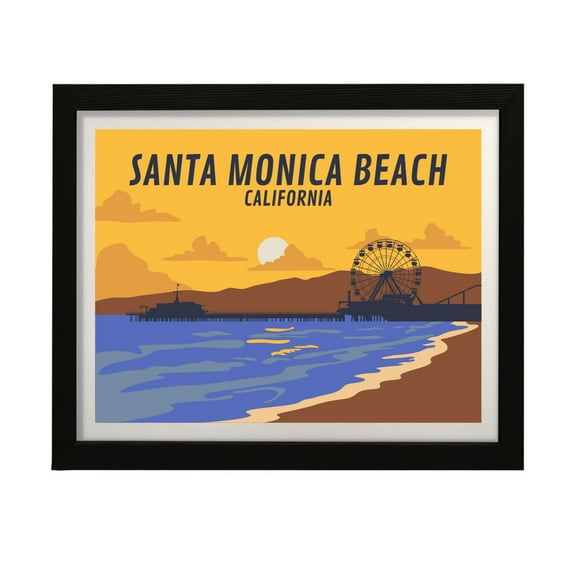 Designs ByLITA Santa Monica Beach California, 11 x 14 Wall Print (Unframed) | Multiple Frame Options | Stylish Retro Famous US Beach Art